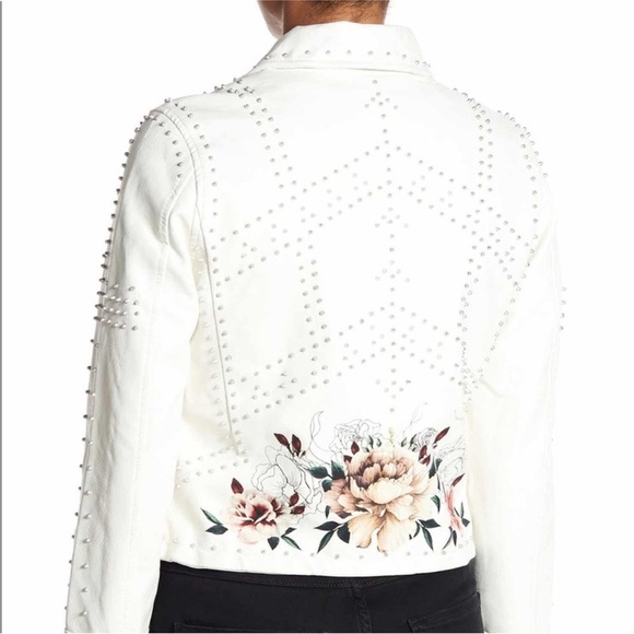 BLANK NYC Stud Floral Moto Faux Leather Jacket Full Bloom White - Picture 6 of 15
